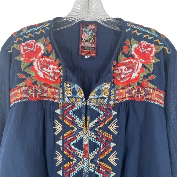Johnny Was 3J Workshop Embroidered Rose Flower Long Sleeve Blouse Top - Sz S - Picture 4 of 16